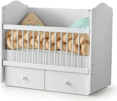 Produktbild von Modernes Babybett Weiß Holz Praktische Schubladen Gitterstäbe Sicheres Design