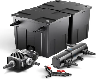 Produktbild von SunSun Komplettset: CBF-350B Teichfilter bis 60000 L Teichfilteranlage als Durchlauffilter, NEO10000 SuperECO Teichpumpe 10000l/h 80W, CUV-224 Teichklärer UVC Klärer mit 24W, Y-Verteiler