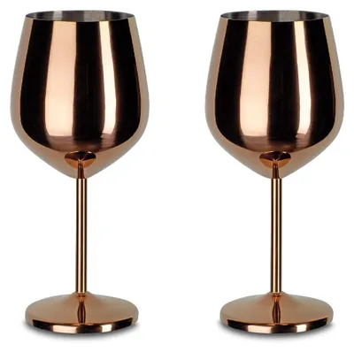 2er Set Edelstahl-Weingläser 500 ml, unzerbrechlich, Roségold