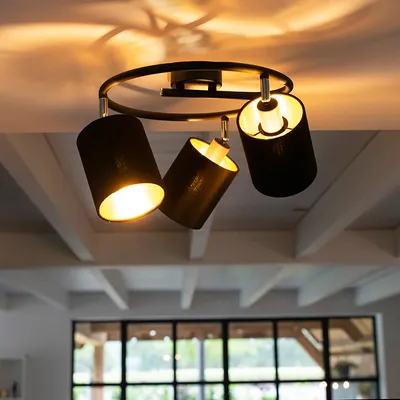 Produktbild von QAZQA - Moderne Deckenleuchte I Deckenlampe I Lampe I Leuchte schwarz - LoftyI 3-flammig I Wohnzimmer I Schlafzimmer - Textil Zylinder I Rund - LED geeignet E14
