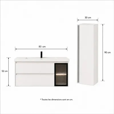 Image de Ensemble meuble de salle de bain avec vasque et colonne - 80 cm - Blanc - ARVIA