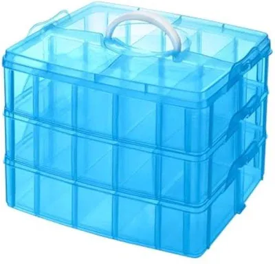 Immagine prodotto di Cassettiera blu con scomparti – Cassettiera a 3 livelli con 30 scomparti regolabili – per lavori di bricolage – gioielli e piccoli oggetti