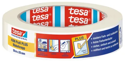 Zdjęcie produktu dla taśma malarska tesa 4306 Profi Plus, 25 mm x 50 m, tesa04306-00043-02