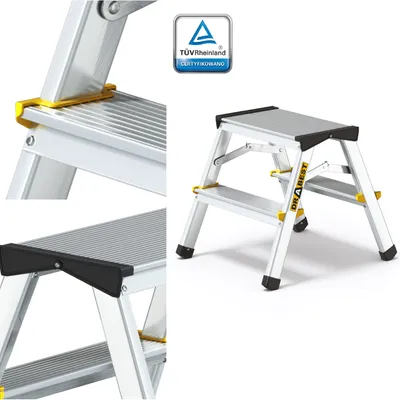 Produktbild von Drabest | Aluminium-Trittleiter 2 Stufen - Klappbar - Antirutsch - 150 kg Tragkraft - Vielseitig einsetzbar