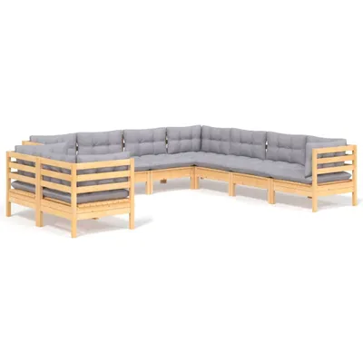 Immagine prodotto di set 9 pezzi da giardino con cuscini grigi in legno di pino massiccio