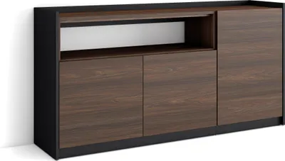 Produktbild von Sideboard, Highboard, 156x37x80cm, 3 Türen, Wohnzimmer, Küche, Dunkler Eiche und Schwarz