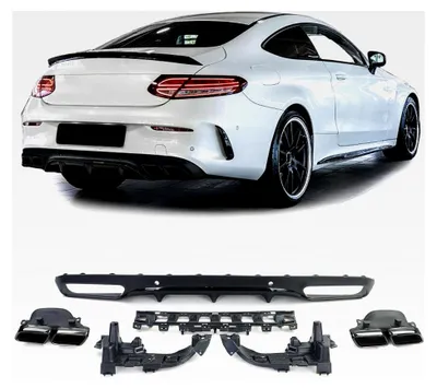 Produktbild von Heckdiffusor Sportausführung mit Endrohren Schwarz für Mercedes C C205 Coupe 15-18