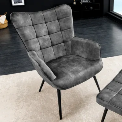 Produktbild von riess-ambiente Sessel SCANDINAVIA grau schwarz Samt Metallbeine Schaumstoff Loungesessel mit Armlehnen