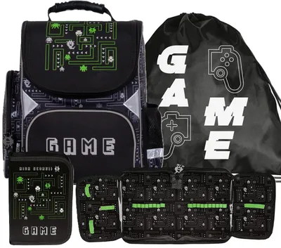 Produktbild von PIXEL Schulranzen Set 3in1 Ranzen rucksack Federmäppchen Turnbeutel ARCADE GAME