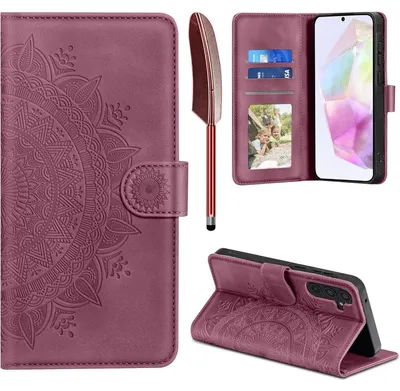 Productafbeelding van Lederen fliphoes met kaarthouder, magnetisch, voor Samsung Galaxy A35, wijnrood