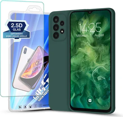 Produktbild von Hülle für Samsung Galaxy A23 5G mit 9H Displayglas Displayschutz Plus Case Cover Bumper Silikon Softgrip Schutzhülle Farbe: Grün