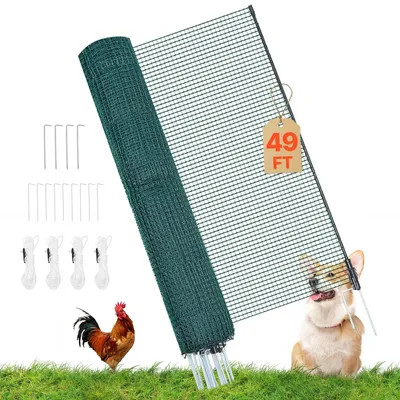 Produktbild von Hühnerzaun - Geflügelnetz 15 x 1,2 m - Weidezaunnetz - PE-Netz - Mit Doppelspitzenpfählen - Inkl. Abspannseilen - Mobiler Hundezaun