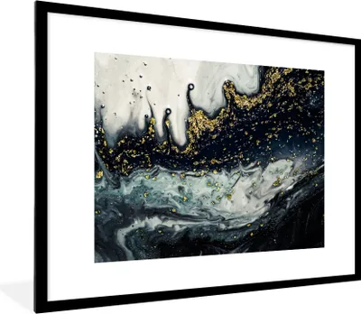 Produktbild von MuchoWow® Gerahmtes Poster Marmor - Abstrakt - Gold - Luxus 80x60 cm - Poster mit Schwarzem Bilderrahmen Wandposter Rahmen Foto Bilder - Schlafzimmer-Dekorationen - Fotoposter