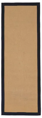 Image de carpetfine Tapis couloir en sisal tissé à la main couleur naturelle 60x180 cm avec bordure en coton Noir | Tapis naturel antidérapant uni en fibres naturelles tissage plat pour salon et chambre