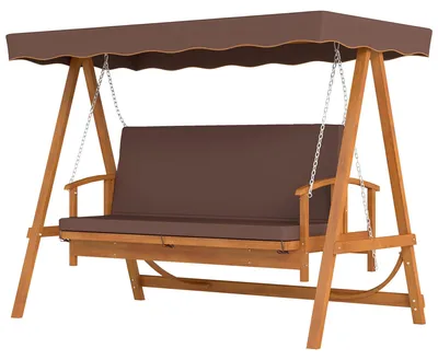 Produktbild von Holzschaukelbank mit Liegefunktion, 3 Personen | Farbe: Braun | Abmessungen: 130x236x181 cm