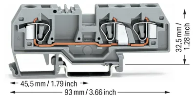 Imagen del producto de Conector pasante WAGO, 3 conductores, 282-681, color gris, sección 6 mm²