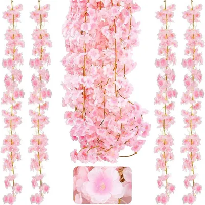 Produktbild von Künstliche Kirschblüten Girlande 180cm Rosa 4 Stück Seidenstoff