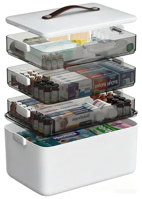 Produktbild von Omgoods – Medikamentenbox mit 4 Fächern – Tragbarer Organizer für Hausapotheke und Hobbys