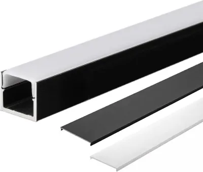 Produktbild von 2m Schwarze Aluprofil Alu Schiene Kanal System für LED Streifen Akustikpanel inkl. 2 Abdeckung 10 mm breit Profil A-2