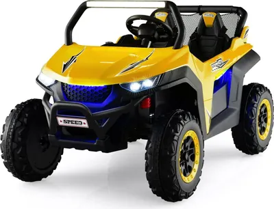Produktbild von COSTWAY 2 Sitzer Kinderauto mit 2,4G Fernbedienung, 12V Kinder UTV mit Musik und Scheinwerfer, 2-4 km/h, für Kinder ab 3 Jahren (Gelb)