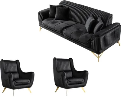 Produktbild von Villa Möbel Sofa Set Bond Grau Stellvariante:2+1+1 Relax- und Bettfunktion, pflegeleichter Mikrofaser Samtstoff