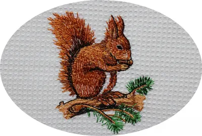 Produktbild von Triolino Waffelpique-Geschirrtuch Küchentuch 100% Baumwolle schöne Stickerei, Grösse:50 cm x 70 cm, Farbe:blaue Streifen - Eichhörnchen