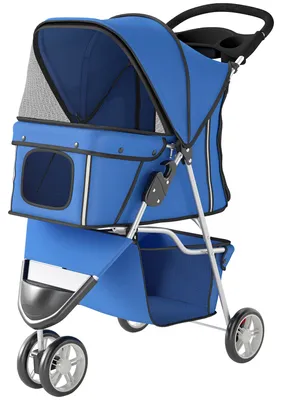 Productafbeelding van PawHut hondenwagen, inklapbare kattenbuggy, geschikt tot 10 kg, met opbergmand