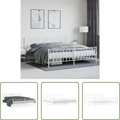 Produktbild von The Living Store Bettgestell mit Kopf- und Fußteil Metall Weiß 193x203 cm
