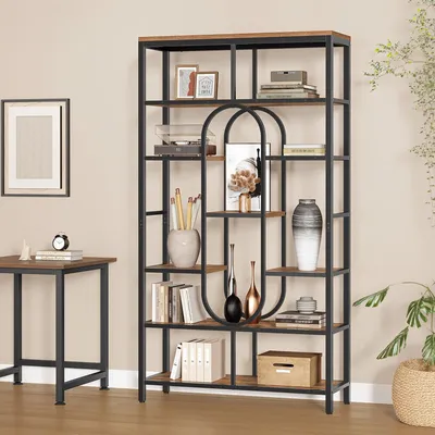 Imagen del producto de Estantería - Mueble con compartimentos - Estante vertical - Separador de ambientes - Mueble de almacenamiento - Estilo vintage, color marrón y