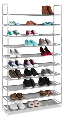 Productafbeelding van Relaxdays schoenenrek, stof, HBT: 175,5 x 100 x 29 cm, geschikt voor 50 paar schoenen, 10 etages, eenvoudig te monteren, XXL schoenenrek, grijs, AI-gegenereerde afbeelding