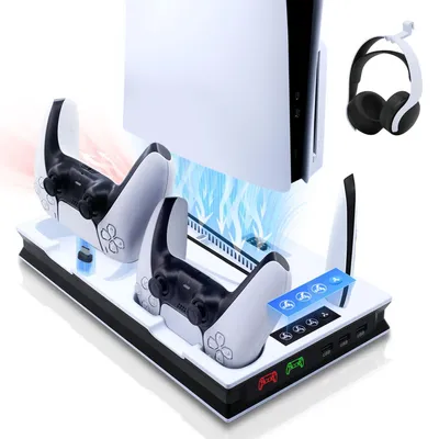 Immagine prodotto di Supporto per il sistema di raffreddamento della PS5 con stazione di ricarica per controller, compatibile con PS5 Pro/Slim/UHD