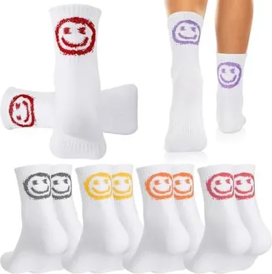 Produktbild von 6 Paar Tennissocken Damen 39-42 Sportsocken Damen Baumwollesocken lustige Socken Geschenke Socken Strümpfe mit lächeln Motiv