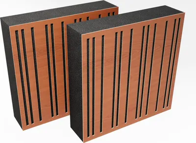 Produktbild von 2er-Pack - AbFuser Schallabsorption-Diffuse Akustikplatte | 50 x 50 cm | Farbe: (Nussbaum, ABAFA (100 mm))