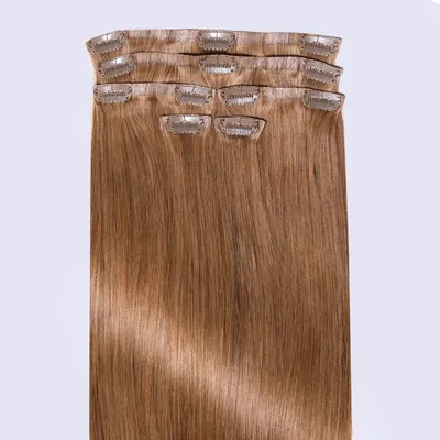 Produktbild von chaarmant Clip In Extensions Echthaar 40 cm 50 g – Haarverlängerung #8 Goldbraun