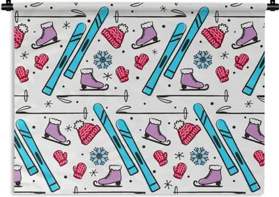 Produktbild von MuchoWow® Wandteppich Wandbehang Wintersport - Schnittmuster - Schlittschuhlaufen 60x45 cm Tapisserie Dekoration Wandtuch - Das Schlafzimmer