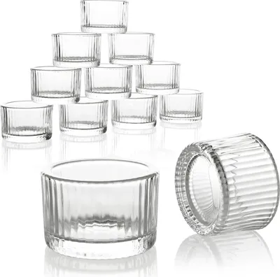 Produktbild von Teelichtgläser 12er Pack  Teelichthalter zur Tischdeko - Kerzengläser, Kerzenhalter als Deko für Party und Hochzeit - 5,5 x 3,5 cm Klar Geriffelt