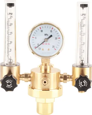 Zdjęcie produktu dla Regulator przepływu argonu z dwoma wyjściami, regulator ciśnienia gazu Regulator argonu G5/8 CGA580 do spawania (gwint wewnętrzny 5/8)