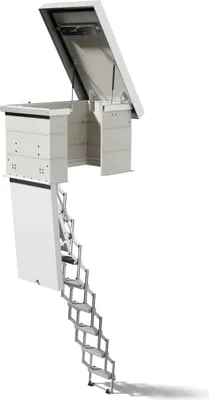 Produktbild von Dolle Flachdachausstieg clickFIX® vario Aluminium-Scherentreppe 120 x 60 cm 3 Zwischenrahmen 293 – 325 cm Raumhöhe