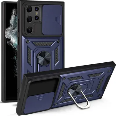 Produktbild von Galaxy S22 Ultra 5G Hülle mit 360° Drehbarer Magnetische Ring Ständer Halter Dia Kameraschutz TPU Bumper Silikon Schutzhülle für Samsung Galaxy S22 Ultra 5G Blau