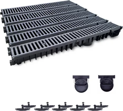 Produktbild von 5 m Entwässerungsrinne mit Dichtung Belastungsklasse C250. Gussrost ( Gußrost ). Tiefe: 100mm