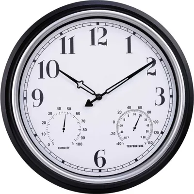 Produktbild von SensaHome Wanduhr – wasserdicht – Outdoor-Uhr – Durchmesser 40 cm – geräuschloses Uhrwerk –  Hygrometer/Thermometer – Silber