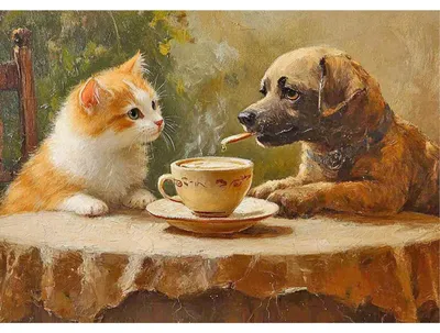 Diamond Painting Katze & Hund 40x30 cm, DIY, Tiermotiv