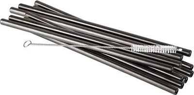 Produktbild von APS 93384 Trinkhalme, Edelstahl, 10er-Set, inkl. Reinigungsbürste, Ø 8 mm, Länge 21,5 cm, Gunmetal-Look