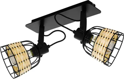 Produktbild von EGLO Deckenlampe Anwick 1, Deckenleuchte Vintage, Boho, Deckenstrahler aus Stahl und Rattan, Wohnzimmerlampe in Schwarz, Natur, Küchenlampe, E27