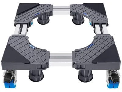 Immagine prodotto di Supporto regolabile per lavatrici, da 45 a 68 cm, adatto per lavatrici, asciugatrici e frigoriferi, con portata massima di 400 kg. Realizzato in tubi di acciaio, dotato di 4 ruote e 8 piedini