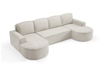 Obrázok produktu pre DomoHome rohová pohovka Molly U voľne stojaca, s funkciou spania, FUNKCIA SPÁNKU 140x273cm, lôžková časť a odnímateľné vankúše - 316x157x88cm, látka Curio, biela