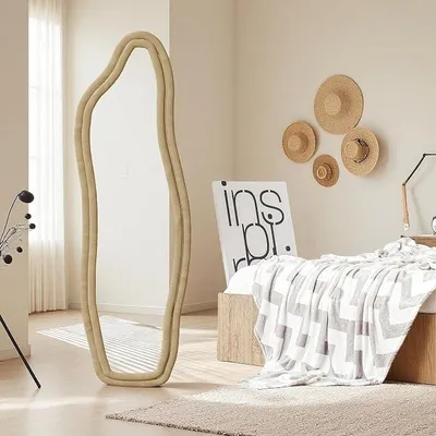 Imagen del producto de Espejo asimétrico de 160x50 cm, espejo de cuerpo entero, espejo de pie, espejo de pared, espejo de suelo grande con soporte, espejo decorativo para dormitorio, salón o vestidor (dorado, 160x50 cm)