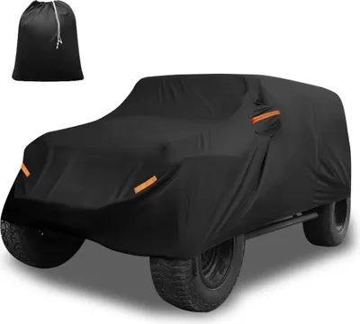 Produktbild von Autoabdeckung fš¹r Jeep Wrangler JK 4 Tš¹r 2007-2017 Aluminiumfolie Outdoor Vollgarage Wasserdichter Schutz mit Fahrertš¹r-Rei?verschluss Schwarz