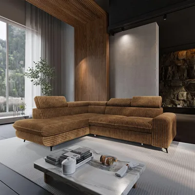 Produktbild von Masseno Ecksofa VELISS mit Schlaffunktion L-Form, Sofa mit Bettkasten, Wohnzimmersofa, Couch, Soffa, Bettsofa, Couchgarnitur- Orange, TILIA 56