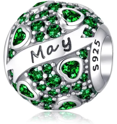 Productafbeelding van 925 Sterling zilveren geboortesteen bedels, hartvormig, met groene zirkonia, voor dames